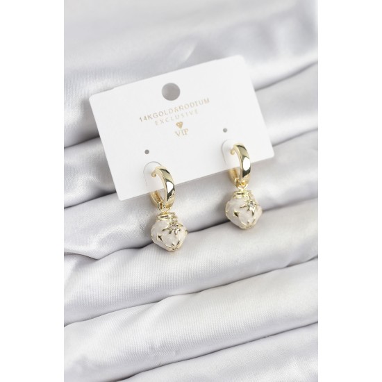 Pirinç Gold Renk Topçuk Model Mineli Halka Kadın Küpe - TJ-BKP11636