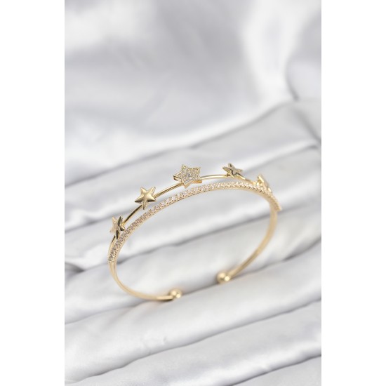 Yıldız Model Gold Renk Pirinç Kadın Bileklik - TJ-BB8247
