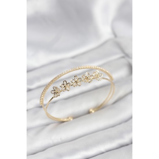 Çiçek Model Pirinç Gold Renk Kadın Bileklik - TJ-BB8251