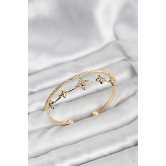 Pirinç Gold Renk Çiçek Model Kadın Bileklik - TJ-BB8253