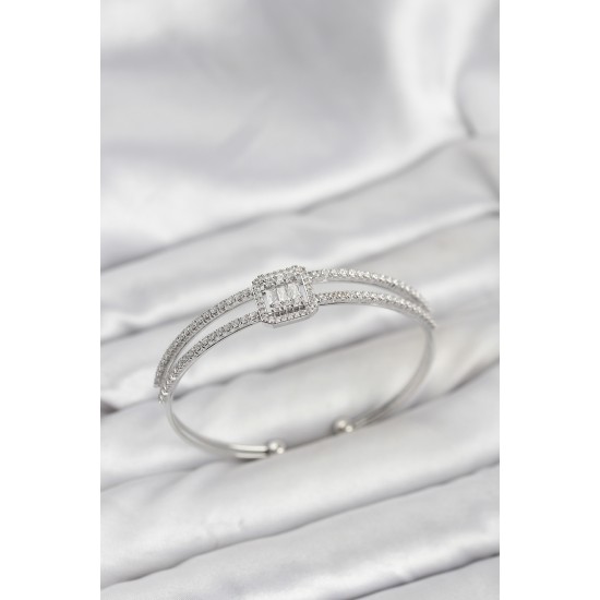 Pirinç Gümüş Renk Baget Model Kadın Bileklik - TJ-BB8264