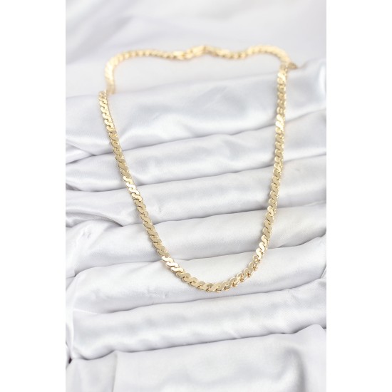 Pirinç Gold Renk Yassı Zincir Kadın Kolye - TJ-BKO10818