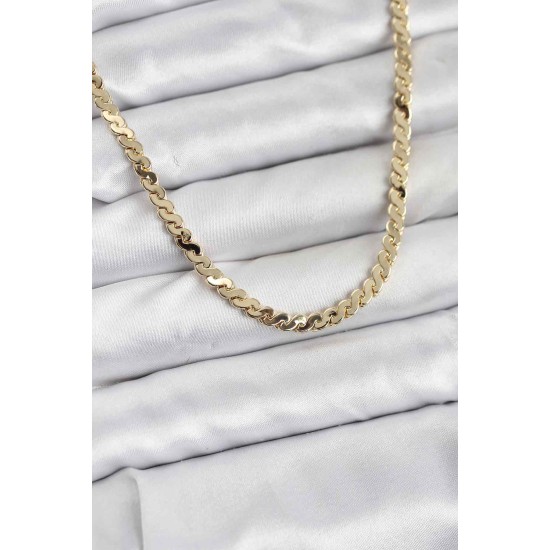 Pirinç Gold Renk Yassı Zincir Kadın Kolye - TJ-BKO10818