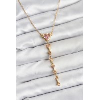 316L Çelik Zincir Gold Renk Pembe Kalp Kadın Kolye - TJ-BKO10820