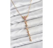 316L Çelik Zincir Gold Renk Pembe Kalp Kadın Kolye - TJ-BKO10820