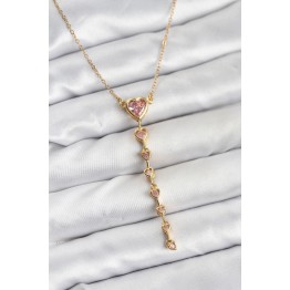 316L Çelik Zincir Gold Renk Pembe Kalp Kadın Kolye - TJ-BKO10820