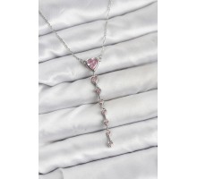 316L Çelik Zincir Gümüş Renk Pembe Kalp Kadın Kolye - TJ-BKO10821