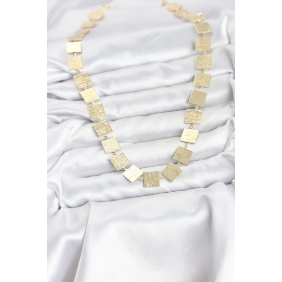 Kare Plaka Model Gold Renk Kadın Kolye - TJ-BKO10825