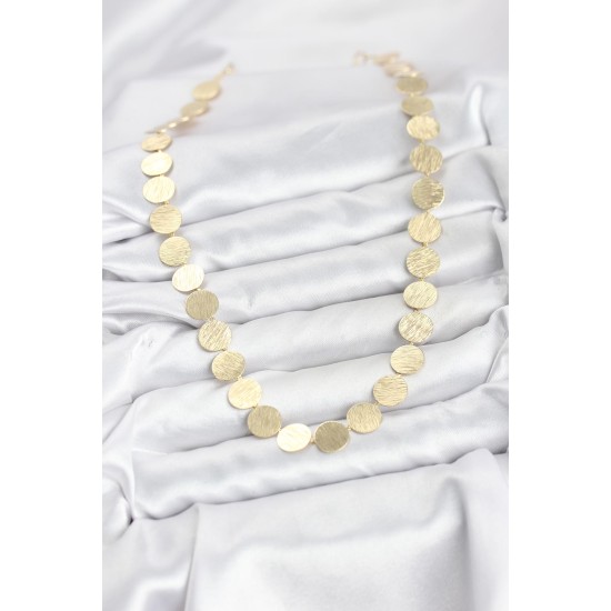 Yuvarlak Plaka Model Gold Renk Kadın Kolye - TJ-BKO10827