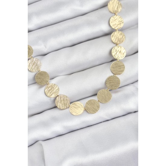 Yuvarlak Plaka Model Gold Renk Kadın Kolye - TJ-BKO10827