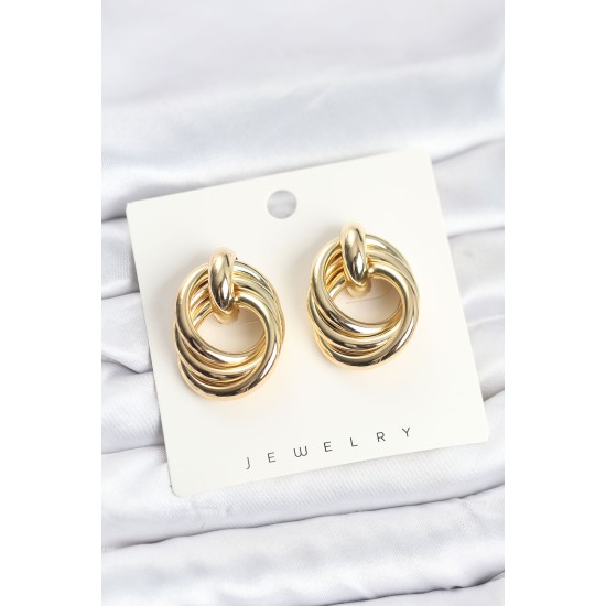 Pirinç Gold Renk Sarmal Halka Model Vintage Kadın Küpe - TJ-BKP11637