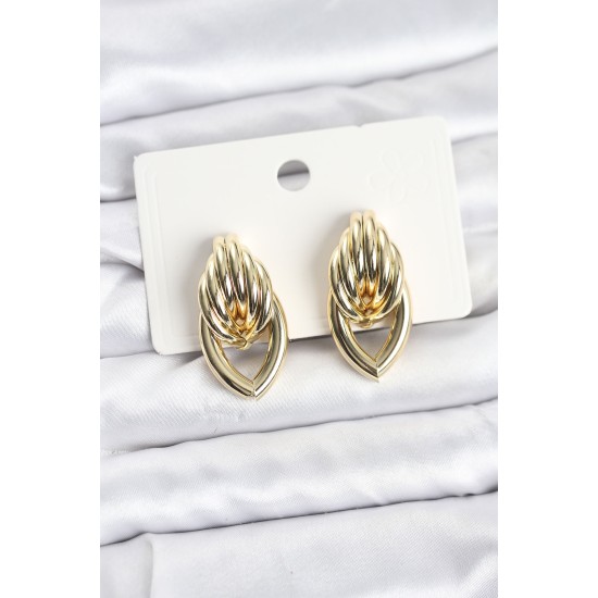 Pirinç Gold Renk Sarmal Damla Model Vintage Kadın Küpe - TJ-BKP11638