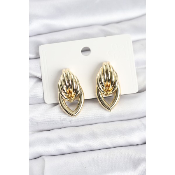 Pirinç Gold Renk Sarmal Damla Model Vintage Kadın Küpe - TJ-BKP11638