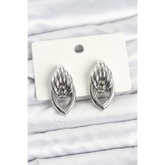 Pirinç Gümüş Renk Sarmal Damla Model Vintage Kadın Küpe - TJ-BKP11639