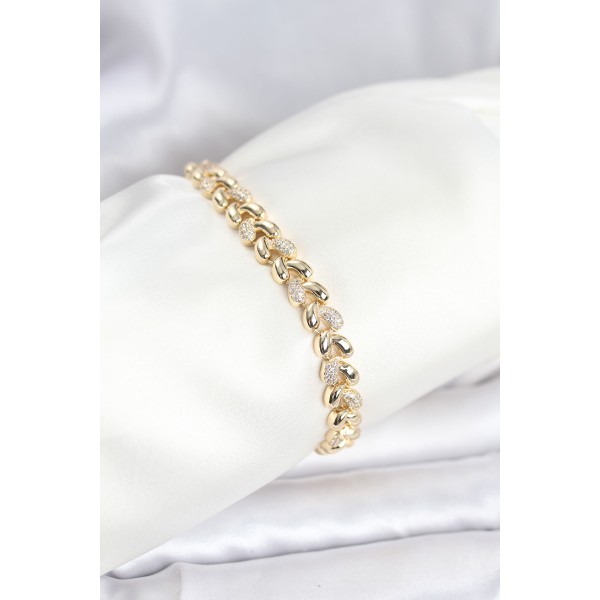 Pirinç Gold Renk VIP Seri Sarmal Damla Model Zirkon Taşlı Kadın Bileklik - TJ-BB8268