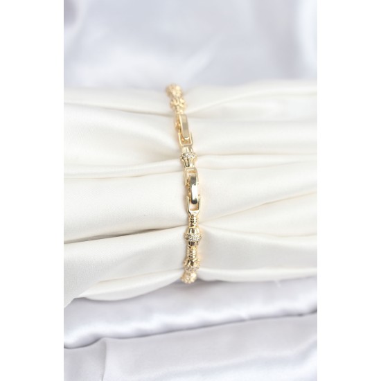 Pirinç Gold Renk VIP Seri Punta Model Zirkon Taşlı Kadın Bileklik - TJ-BB8269
