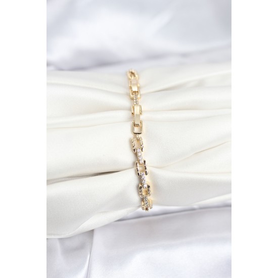 Pirinç Gold Renk VIP Seri Zincir Model Zirkon Taşlı Kadın Bileklik - TJ-BB8270
