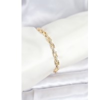 Pirinç Gold Renk VIP Seri Zincir Model Zirkon Taşlı Kadın Bileklik - TJ-BB8270