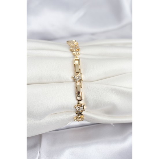 Pirinç Gold Renk VIP Seri Yıldız Model Zirkon Taşlı Kadın Bileklik - TJ-BB8271