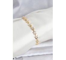 Pirinç Gold Renk VIP Seri Sıralı Taşlı Yıldız Model Zirkon Taşlı Kadın Bileklik - TJ-BB8272