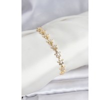 Pirinç Gold Renk VIP Seri Sıralı Taşlı Yıldız Model Zirkon Taşlı Kadın Bileklik - TJ-BB8272