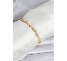 Pirinç Gold Renk VIP Seri Sıralı Yonca Model Zirkon Taşlı Kadın Bileklik - TJ-BB8273