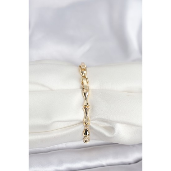 Pirinç Gold Renk VIP Seri Kemik Model Zirkon Taşlı Kadın Bileklik - TJ-BB8275