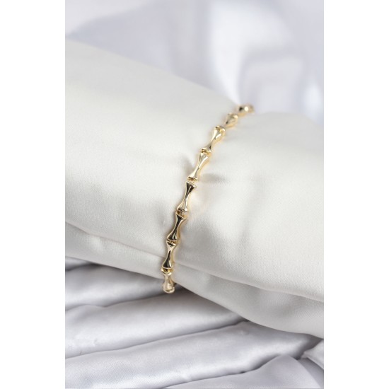 Pirinç Gold Renk VIP Seri İnce Kemik Model Zirkon Taşlı Kadın Bileklik - TJ-BB8276