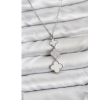 316L Çelik Zincir Gümüş Renk Yonca Detaylı Zirkon Taşlı Kadın Kolye - TJ-BKO10828