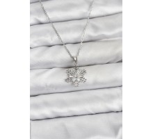 316L Çelik Zincir Gümüş Renk Kar Tanesi Model Zirkon Taşlı Kadın Kolye - TJ-BKO10830