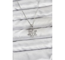 316L Çelik Zincir Gümüş Renk Kar Tanesi Model Zirkon Taşlı Kadın Kolye - TJ-BKO10830