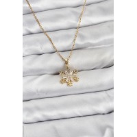 316L Çelik Zincir Gold Renk Kar Tanesi Model Zirkon Taşlı Kadın Kolye - TJ-BKO10831