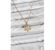316L Çelik Zincir Gold Renk Kar Tanesi Model Zirkon Taşlı Kadın Kolye - TJ-BKO10831