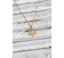 316L Çelik Zincir Gold Renk Kar Tanesi Model Zirkon Taşlı Kadın Kolye - TJ-BKO10831
