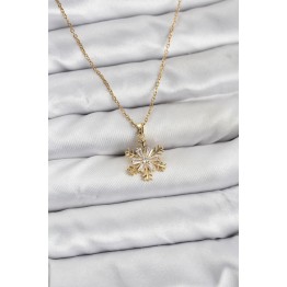 316L Çelik Zincir Gold Renk Kar Tanesi Model Zirkon Taşlı Kadın Kolye - TJ-BKO10831