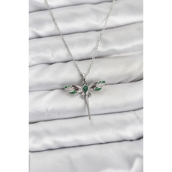 316L Çelik Zincir Gümüş Renk Yusufçuk Model Zirkon Taşlı Kadın Kolye - TJ-BKO10832