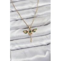 316L Çelik Zincir Gold Renk Yusufçuk Model Zirkon Taşlı Kadın Kolye TJ-BKO10833