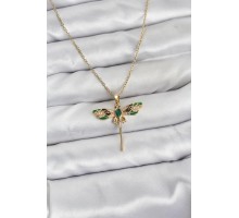 316L Çelik Zincir Gold Renk Yusufçuk Model Zirkon Taşlı Kadın Kolye - TJ-BKO10833