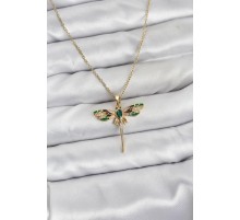 316L Çelik Zincir Gold Renk Yusufçuk Model Zirkon Taşlı Kadın Kolye - TJ-BKO10833