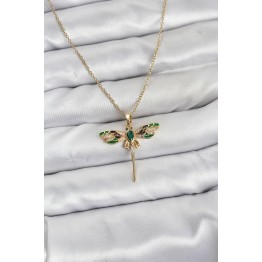 316L Çelik Zincir Gold Renk Yusufçuk Model Zirkon Taşlı Kadın Kolye TJ-BKO10833