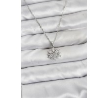 316L Çelik Zincir Gümüş Renk Lotus Model Zirkon Taşlı Kadın Kolye - TJ-BKO10834