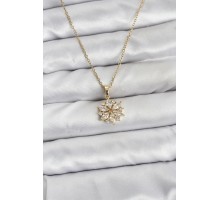 316L Çelik Zincir Gold Renk Lotus Model Zirkon Taşlı Kadın Kolye - TJ-BKO10835