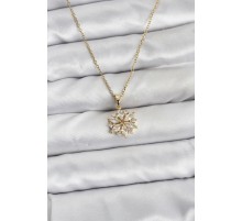 316L Çelik Zincir Gold Renk Lotus Model Zirkon Taşlı Kadın Kolye - TJ-BKO10835