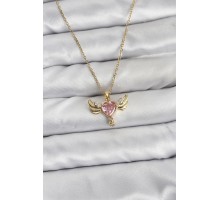 316L Çelik Zincir Gold Renk Kanatlı Kalp Model Zirkon Taşlı Kadın Kolye - TJ-BKO10837