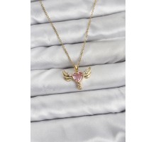 316L Çelik Zincir Gold Renk Kanatlı Kalp Model Zirkon Taşlı Kadın Kolye - TJ-BKO10837