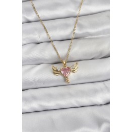 316L Çelik Zincir Gold Renk Kanatlı Kalp Model Zirkon Taşlı Kadın Kolye TJ-BKO10837