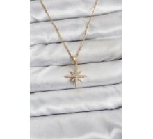 316L Çelik Zincir Gold Renk Kutup Yıldızı Model Zirkon Taşlı Kadın Kolye - TJ-BKO10839