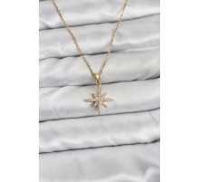 316L Çelik Zincir Gold Renk Kutup Yıldızı Model Zirkon Taşlı Kadın Kolye - TJ-BKO10839