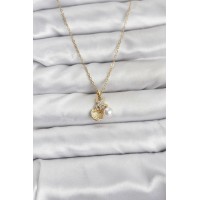 316L Çelik Zincir Gold Renk Deniz Kabuğu ve Deniz Yıldızı Model Zirkon Taşlı Kadın Kolye - TJ-BKO10841