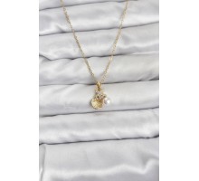 316L Çelik Zincir Gold Renk Deniz Kabuğu ve Deniz Yıldızı Model Zirkon Taşlı Kadın Kolye - TJ-BKO10841